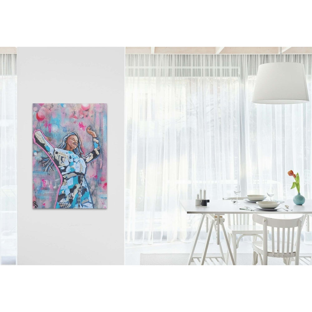 Joy in motion - Trudie Averett Art Vibrant artwork titled 'Joy in Motion,' showcasing dynamic, flowing colors and abstract shapes that convey a sense of energy, movement, and celebration.