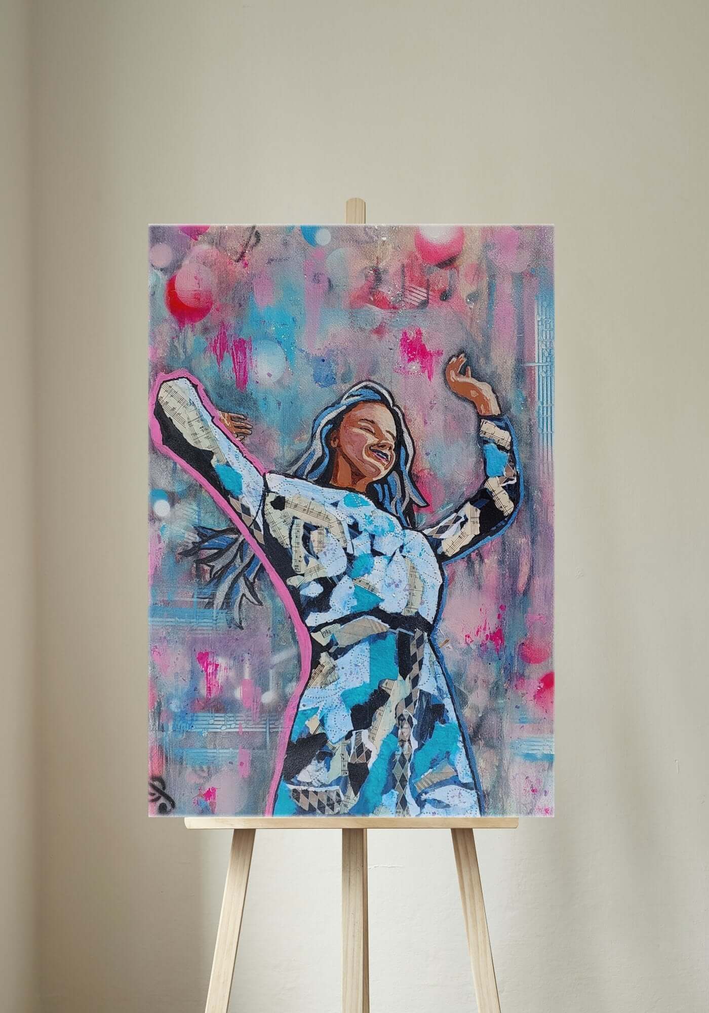 Joy in motion - Trudie Averett Art Vibrant artwork titled 'Joy in Motion,' showcasing dynamic, flowing colors and abstract shapes that convey a sense of energy, movement, and celebration.