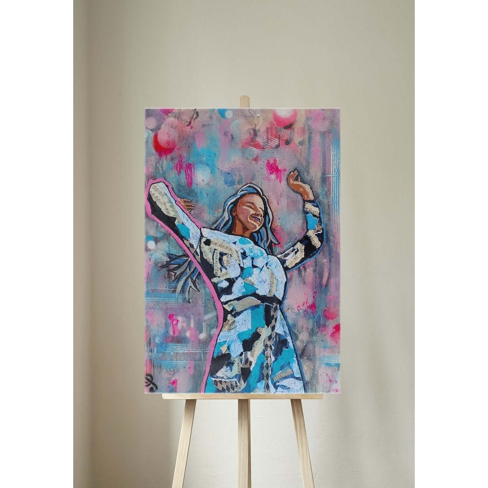 Joy in motion - Trudie Averett Art Vibrant artwork titled 'Joy in Motion,' showcasing dynamic, flowing colors and abstract shapes that convey a sense of energy, movement, and celebration.