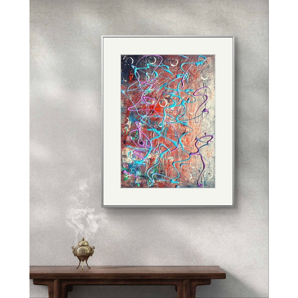 Rhythms in Motion - Trudie Averett Art Abstract artwork titled 'Rhythms in Motion,' featuring flowing, interwoven lines and vibrant colors that convey a sense of harmony, energy, and movement.