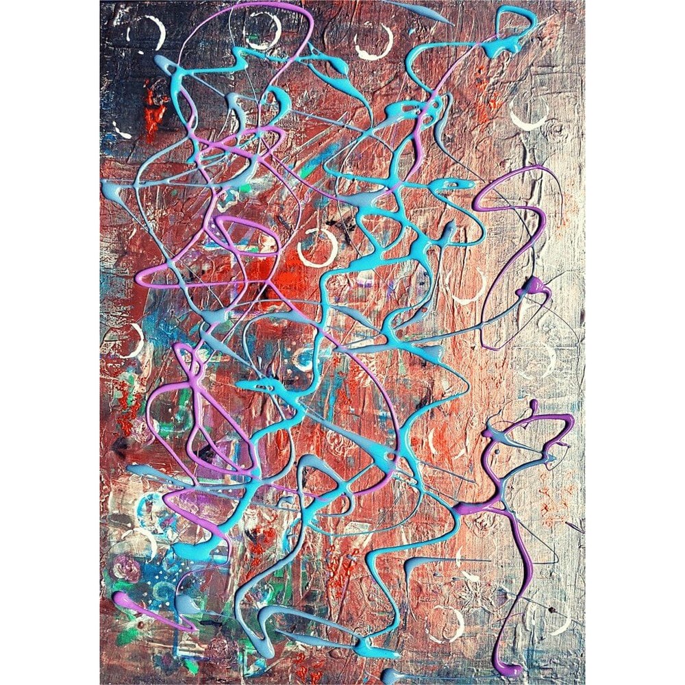 Rhythms in Motion - Trudie Averett Art Abstract artwork titled 'Rhythms in Motion,' featuring flowing, interwoven lines and vibrant colors that convey a sense of harmony, energy, and movement.